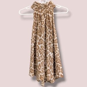 Joie Light Brown Leopard Animal Print 100% Silk Sleeveless Halter Top Y2K Party